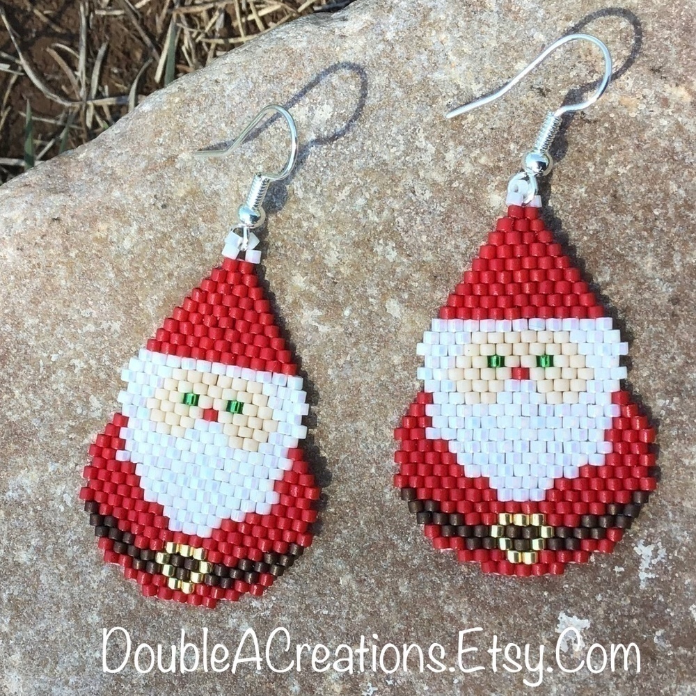 Santa Clause Beaded Earrings, New, Handmade by Me